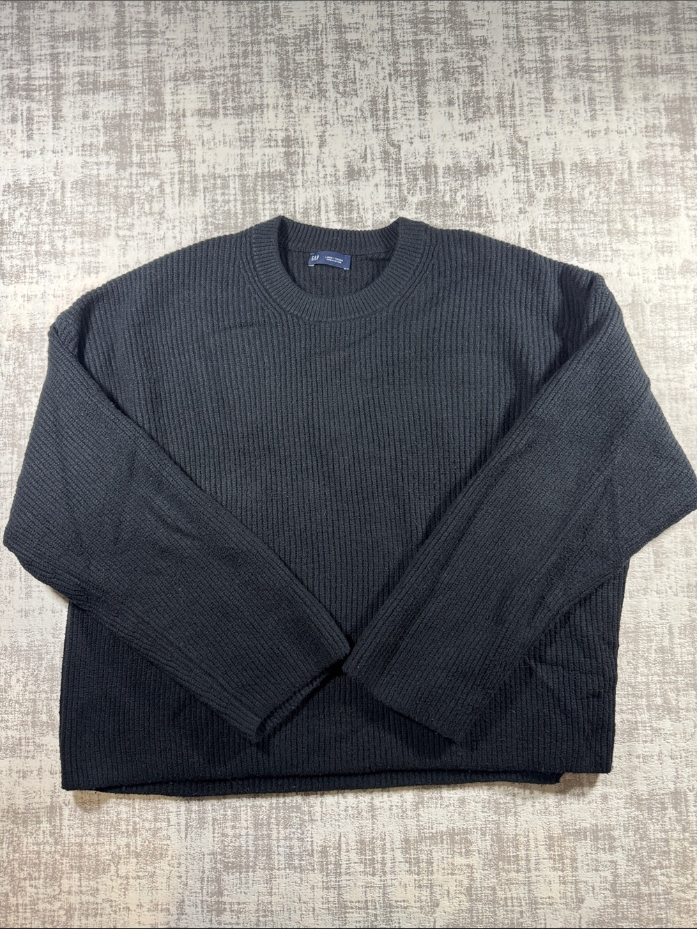 GAP Black Ribbed Crewneck Sweater Heavy 22.5X23.5PTP SIZE L MENS